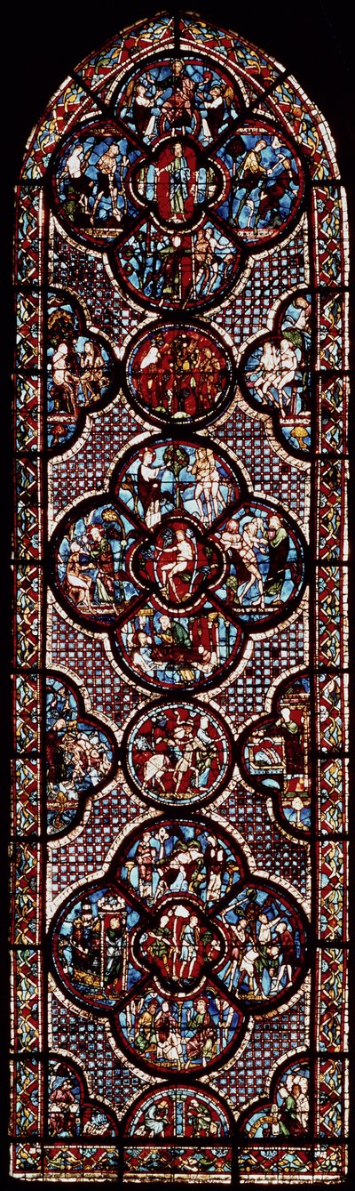 Vitrail représentant la parabole du Bon Samaritain - French School