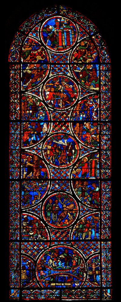 Vitrail représentant la parabole du Bon Samaritain - French School