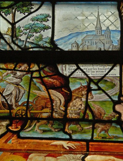 Fenêtre dans le Charnier (w.11) représentant un détail du pressoir mystique - French School