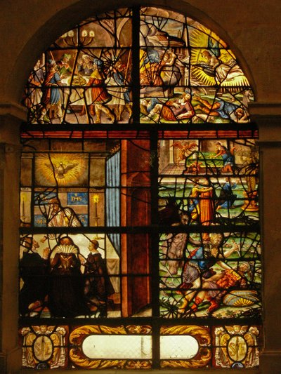 Fenêtre dans le Charnier représentant la Pâque, Pâques et les péchés - French School