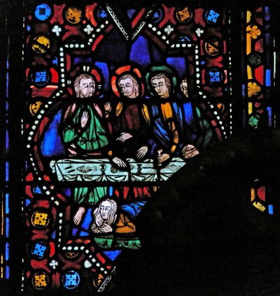 Fenêtre n1 représentant Marie-Madeleine lave les pieds du Christ - French School