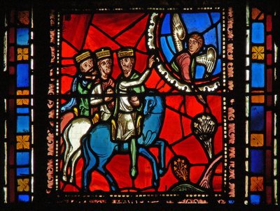 Fenêtre s2-C représentant les Mages voyageant, suivant un ange - French School