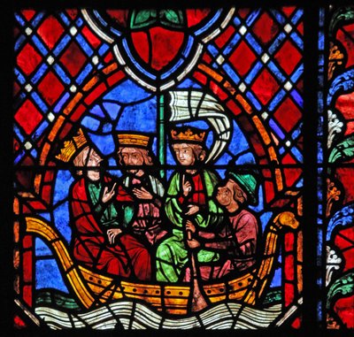 Fenêtre w01 représentant le départ des Mages de la Nativité - French School
