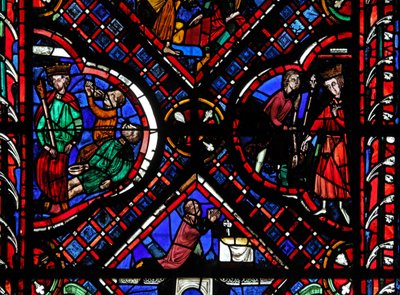 Fenêtre w03 représentant des scènes de la légende de Saint Jean, y compris le saint et la coupe empoisonnée - French School