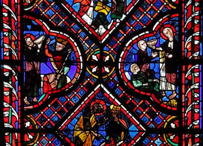 Fenêtre w03 représentant des scènes de la légende de Saint Jean : le saint et la coupe empoisonnée - French School