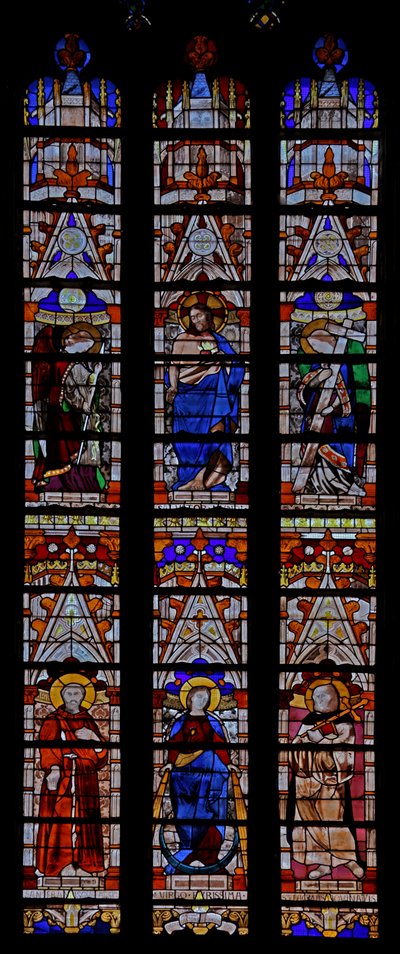Fenêtre w0 représentant le Christ et cinq saints dont Sainte Hélène - French School