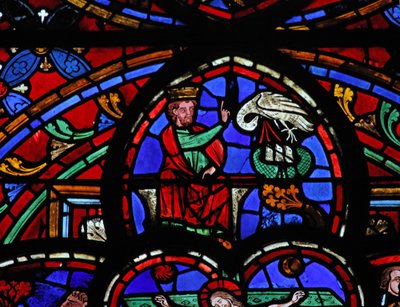 Fenêtre w0 représentant David et le pélican nourrissant ses petits - French School