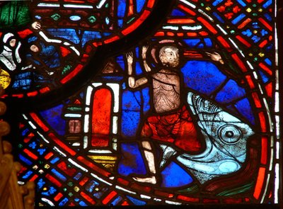 Fenêtre w0 représentant Jonas émergeant de la baleine - French School