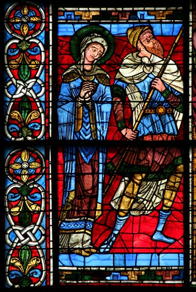 Fenêtre w0 représentant la Vierge Marie et le centurion Longinius - French School