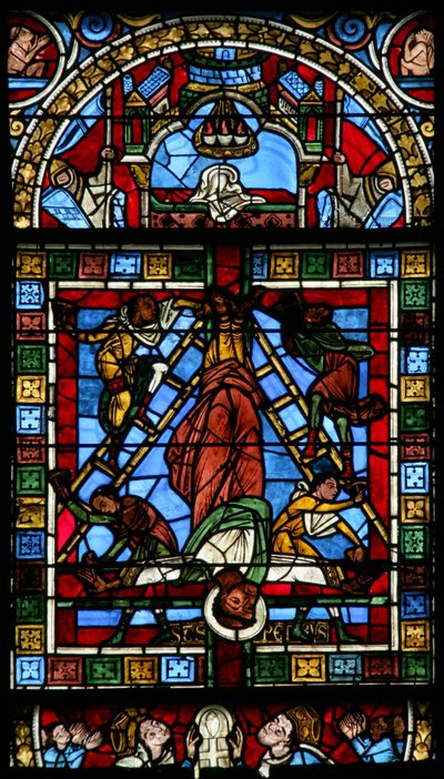 Fenêtre w0 représentant la crucifixion de Saint Pierre - French School