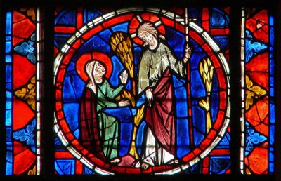 Fenêtre w109 représentant Sainte Marie-Madeleine avec le Christ dans le jardin de la Résurrection - French School