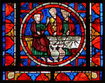 Fenêtre w109 représentant une scène de la vie de Sainte Marie-Madeleine - au repas chez Simon - French School