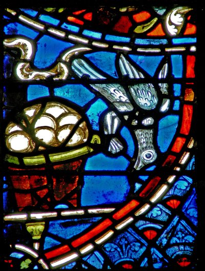 Un oiseau vient manger dans le panier du boulanger - French School