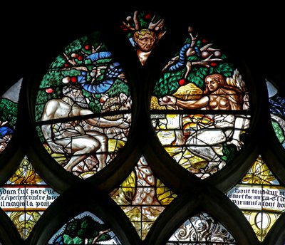 Le péché originel : Adam et Ève et le serpent - French School