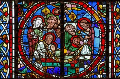 Fenêtre w123 représentant la Mort de la Vierge Marie - French School