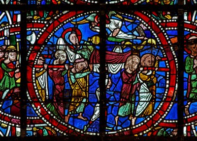 Fenêtre w123 représentant les funérailles de la Vierge Marie - French School