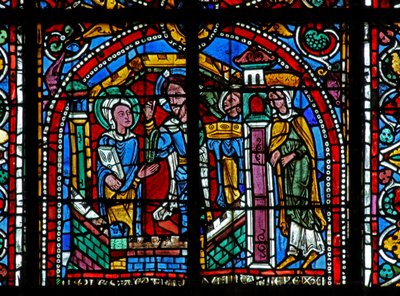 Fenêtre w125 représentant le Christ visitant Sainte Catherine en prison - French School