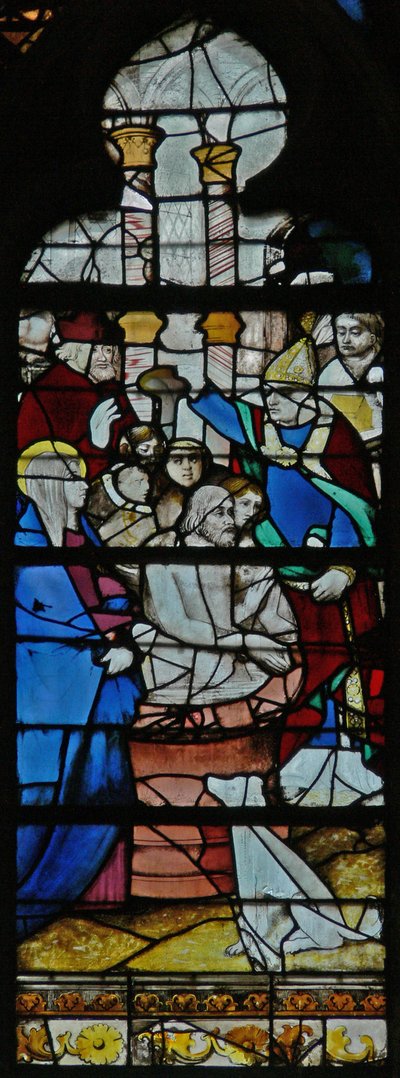 Saint Maximin baptisant; (le vitrail contient le verre vénitien rarement utilisé) - French School