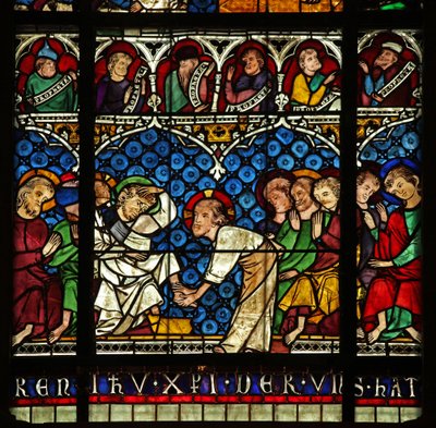 Fenêtre w12 représentant le Christ lavant les pieds de ses disciples - French School
