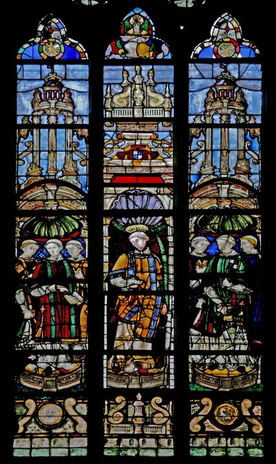 Fenêtre w12 représentant sept diacres dont Antoine de Crévant - French School