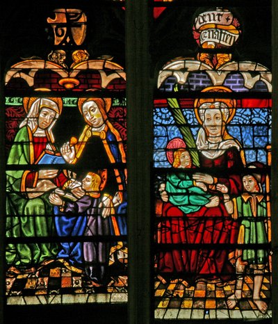 Fenêtre w132 représentant Marie Salomé? Sainte Anne, Marie et le Christ - French School