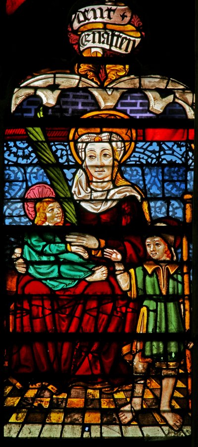 Fenêtre w132 représentant Sainte Anne, Marie et le Christ - French School