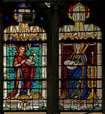 Fenêtre w134 représentant Saint Jean Baptiste et Sainte Catherine - French School