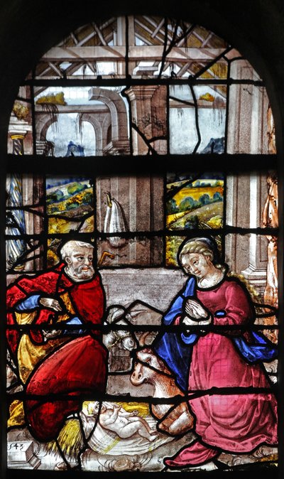 Vitrail w16 représentant la Nativité - French School