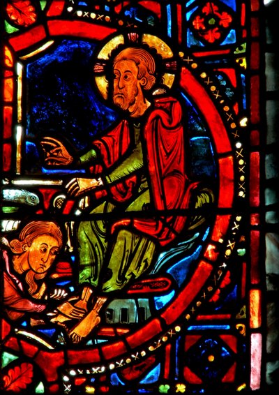 Une scène de la vie de Sainte Marie-Madeleine - la sainte lavant les pieds du Christ - French School