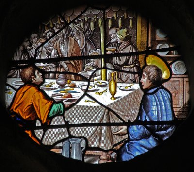 Vitrail w18 représentant une scène de la vie de Saint Yves - French School