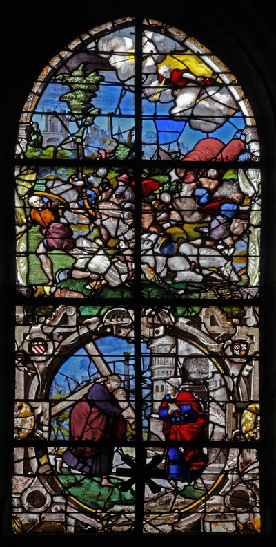 Fenêtre w18 représentant la Conversion de Saint Paul : Quo Vadis : Saint Pierre rencontre le Christ hors de Rome - French School