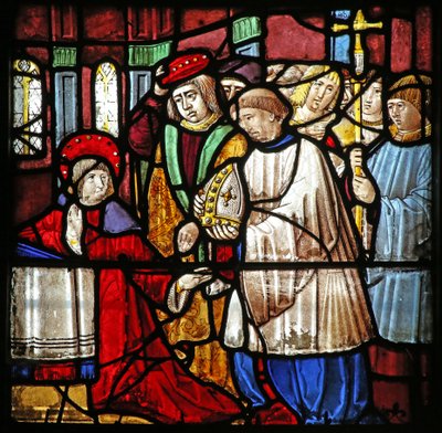 Fenêtre w19 représentant la Vie de Saint Remi. Il se voit offrir l