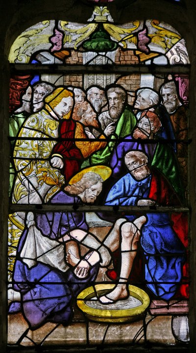 Fenêtre w1 représentant le Christ lavant les pieds de ses disciples - French School