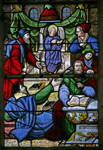 Fenêtre w1 représentant le Christ avec les docteurs dans le Temple - French School