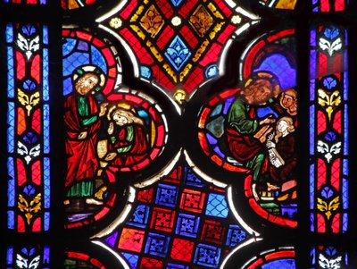 Fenêtre w1 représentant Jésus avec Marthe et Marie-Madeleine - French School