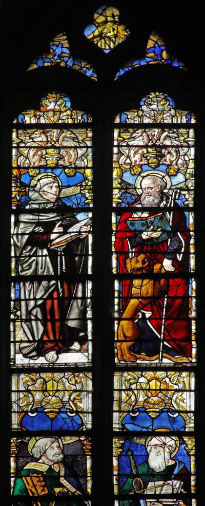 Vitrail w1 représentant Saint Thibault et Saint Jérôme - French School