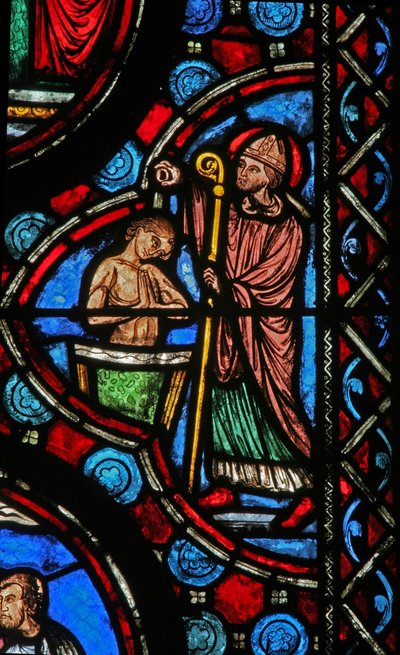 Fenêtre w1 représentant une scène de baptême de la vie de Saint Martin - French School