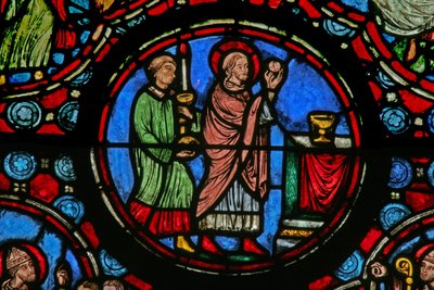 Fenêtre w1 représentant une scène de la vie de Saint Martin : célébration de la messe - French School