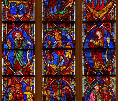 Vitrail w200 représentant la Crucifixion avec Marie et Jean - French School