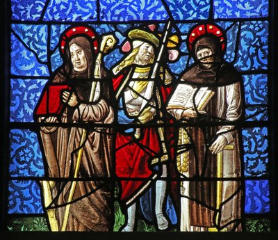 Fenêtre w20 représentant Saint Dominique et Saint François avec un chevalier tenant une épée - French School