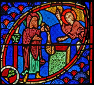 Zacharie, le père de Saint Jean-Baptiste, est visité par un ange dans le Temple - French School