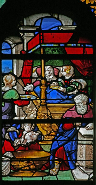 Fenêtre w20 - Scène de la vie de la Vierge Marie : sa naissance - French School