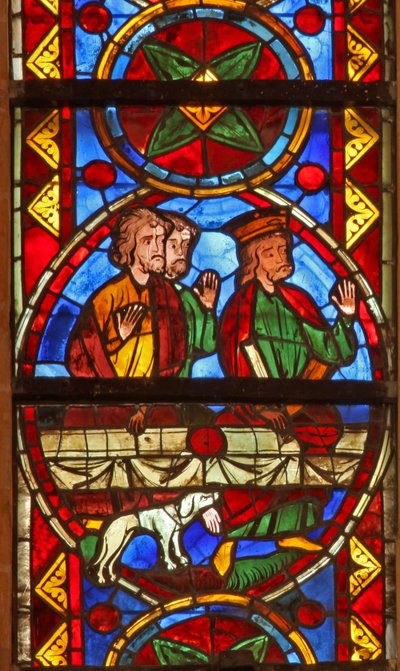 Scène de la vie de Saint Thomas : à la fête, un chien apporte le bras du cupbearer - French School
