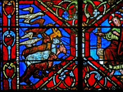 Fenêtre w21 représentant la Création des oiseaux et des animaux - French School