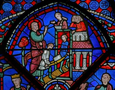 Fenêtre w23 représentant une scène de la vie de Saint Thomas : le saint construit une église - French School