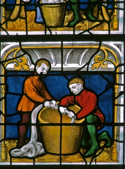 Fenêtre w25 représentant un drapier au travail dans la fenêtre des Drapiers - French School