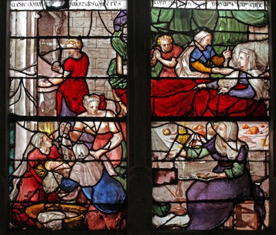 Vitrail w26 représentant la Naissance de la Vierge Marie - French School