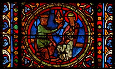 Fenêtre w2 représentant Saint Germain avec le roi Childebert - French School