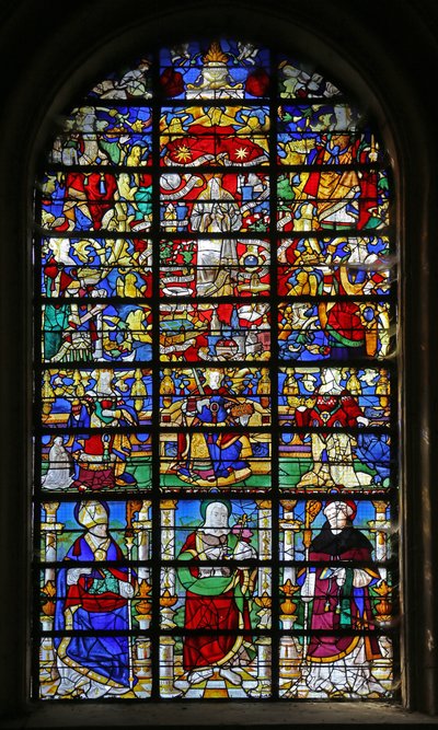 Fenêtre w32 représentant la Litanie de la Vierge et Saint Lubin, Saint Jean-Baptiste et Saint Maur - French School