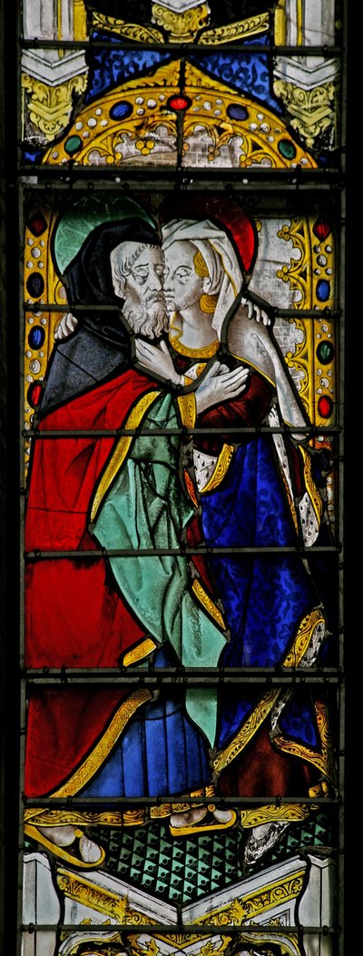 Fenêtre w3 représentant Sainte Anne et Joachim à la Porte Dorée - French School